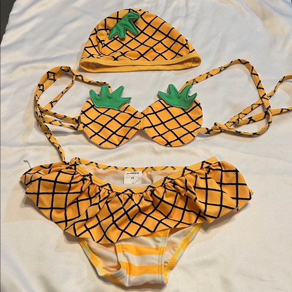 Other - Pineapple Print Girls 3-Piece Costume Swim Set - Yellow Sz 4T
